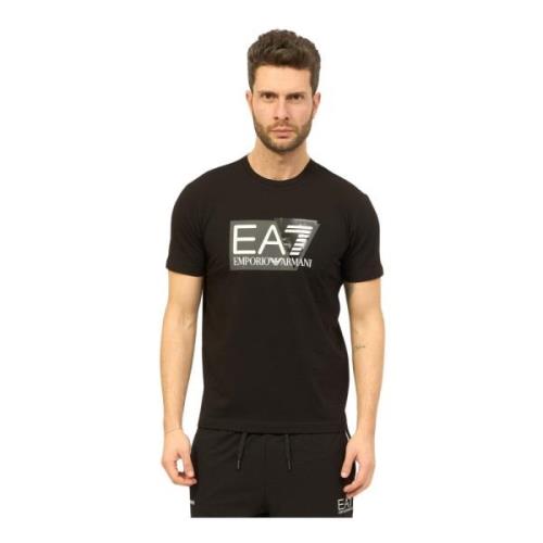 Zwarte Katoenen Ronde Hals T-shirt Emporio Armani EA7 , Black , Heren