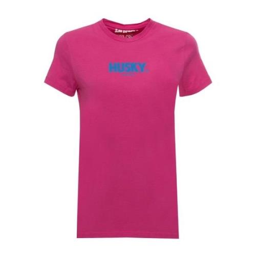 Dames Logo Katoenen T-Shirt Korte Mouw Husky Original , Pink , Dames