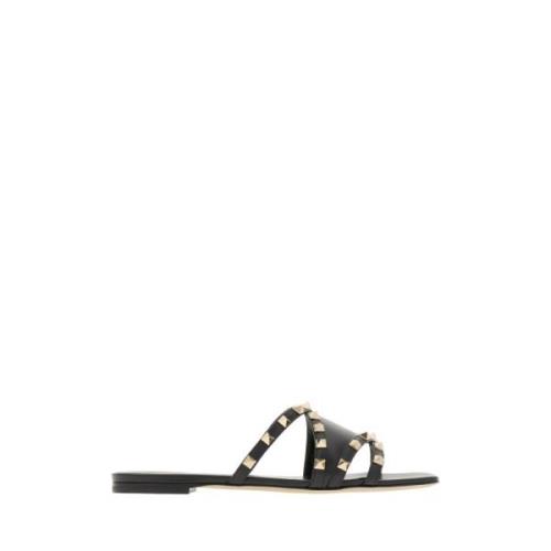 Luxe Leren Slide Sandalen Valentino Garavani , Black , Dames