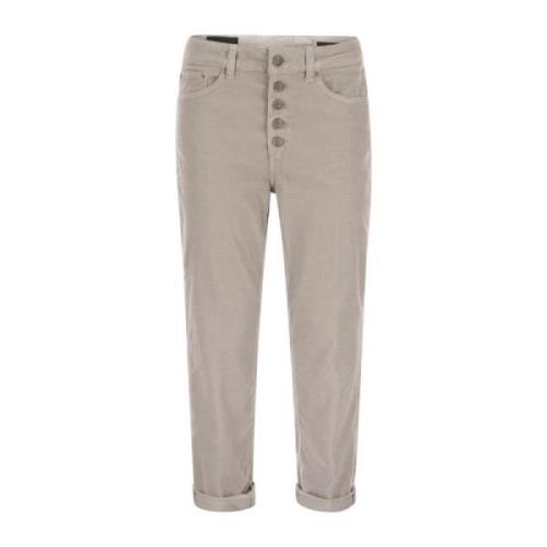 Gestreepte fluwelen broek met juwelen knopen Dondup , Beige , Dames