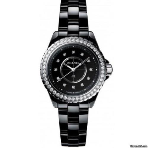 Vrouw - H6419 - J12 Quartz - 33 mm - Zwart Keramiek + Diamanten Chanel...