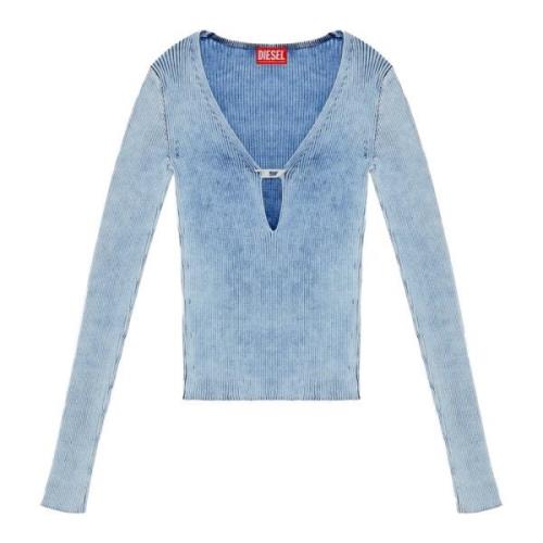 Cut-out top in indigo cotton knit Diesel , Blue , Dames
