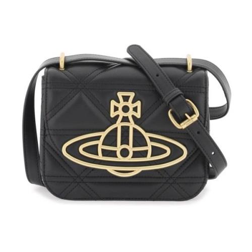 Gewatteerde leren schoudertas met metalen Orb Vivienne Westwood , Blac...