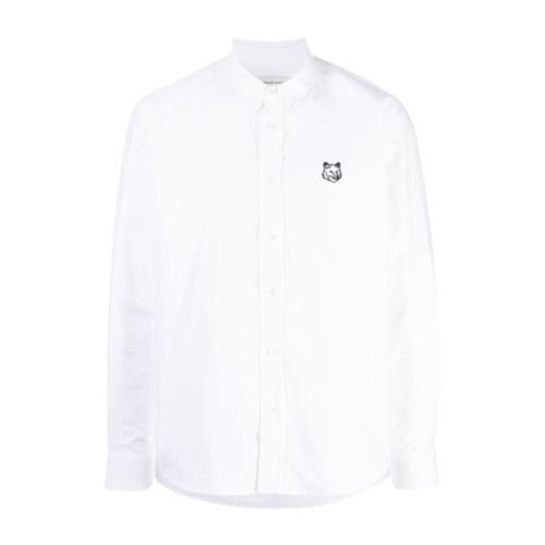 Witte Oxford Katoenen Overhemd met Fox Logo Borduurwerk Maison Kitsuné...