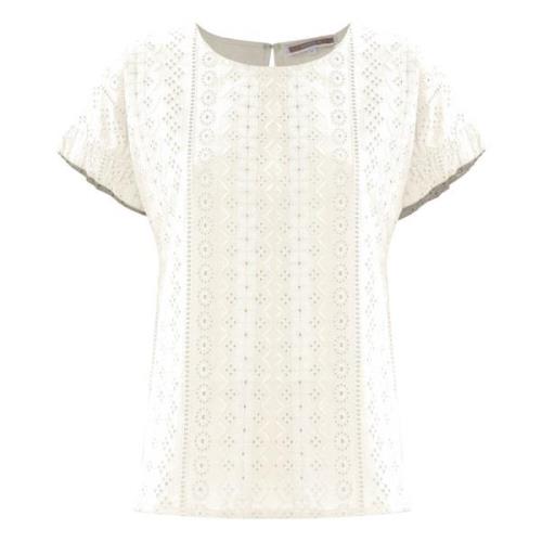 Korte mouwen katoenen blouse in sangallo kant Kocca , White , Dames