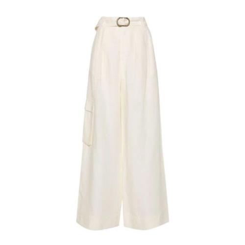 Ivory Wide Leg Linnen Blend Broek Twinset , White , Dames