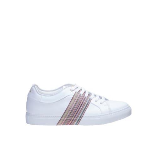 Wit Leren Gestreepte Sneakers Paul Smith , White , Heren