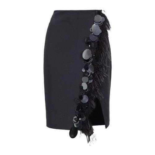 Rechte Crêpe Rok met Veerdetail Pinko , Black , Dames