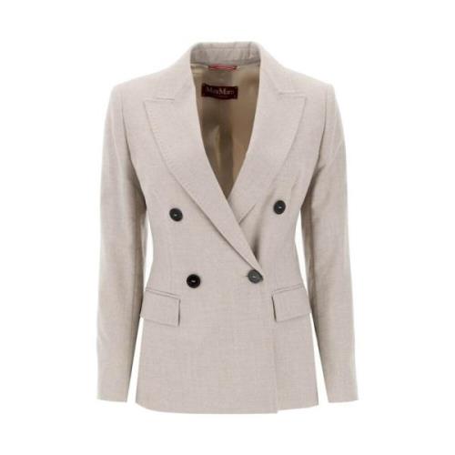 Dubbelbreasted wollen flanellen blazer Max Mara Studio , Beige , Dames