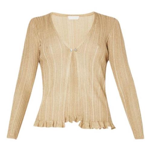 Gouden Lurex Rouches Cardigan Sweater Liu Jo , Beige , Dames