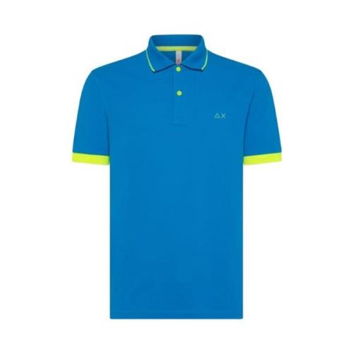 Turquoise Small Stripes Fluo Polo Shirt Sun68 , Blue , Heren