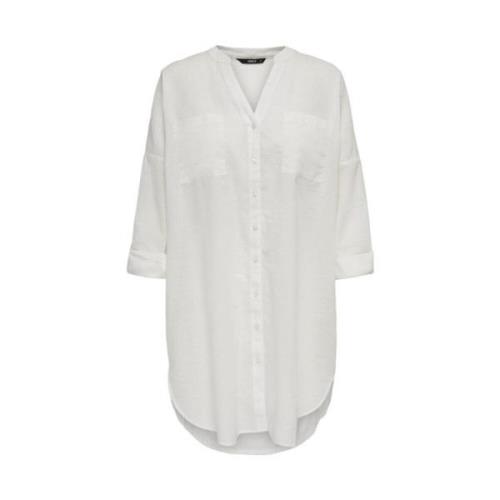Solid V-Hals Langarm Shirt Only Carmakoma , White , Dames