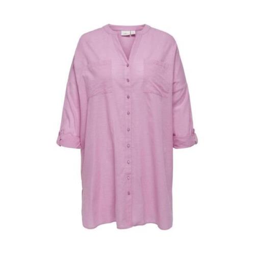 Solid V-Hals Langarm Shirt Only Carmakoma , Pink , Dames