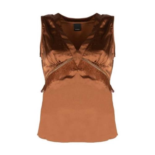 Kanten V-Hals Top Pinko , Brown , Dames