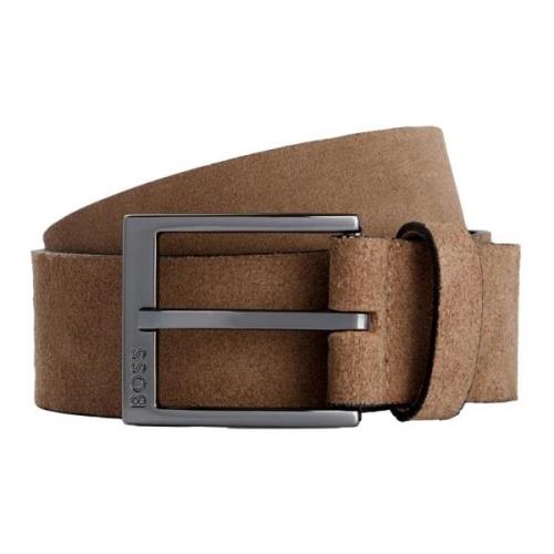 Beige Suède Leren Riem met Logo Gesp Hugo Boss , Beige , Heren