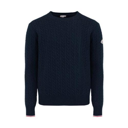 Cable-Knit Wool Jumper Blauw Moncler , Blue , Heren