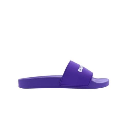 Paarse Logo Pool Slides Balenciaga , Purple , Dames