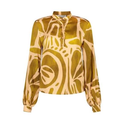 Groene Blouse met Perzikprint en Chique Details Amaya Amsterdam , Gree...