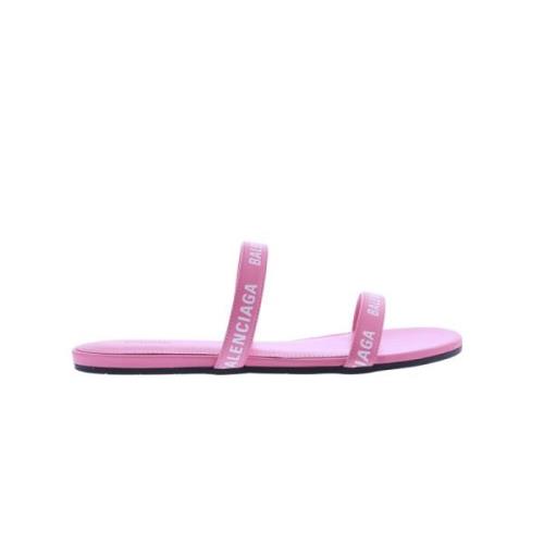 Dames Round Sandal Flat Smooth Calf Balenciaga , Pink , Dames