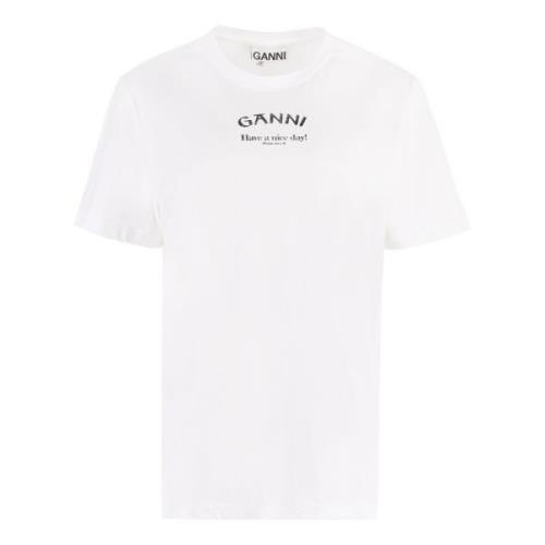 Relaxte O-hals T-shirt Ganni , White , Dames