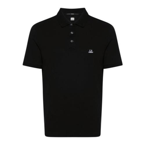 Zwarte Katoenen Poloshirt met Logo C.p. Company , Black , Heren