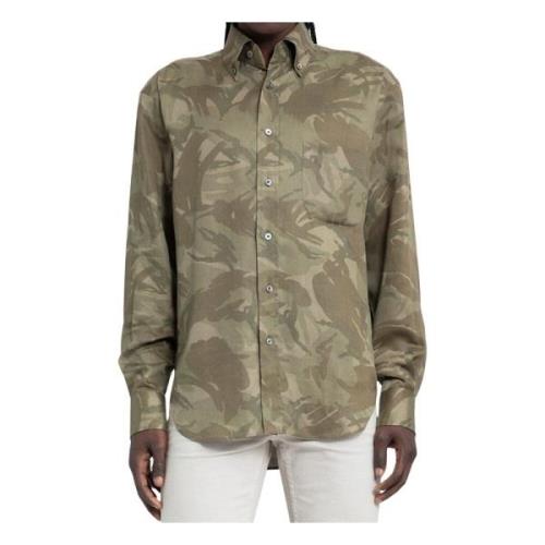 Groene Camouflage Print Vrijetijdsshirt Tom Ford , Green , Heren