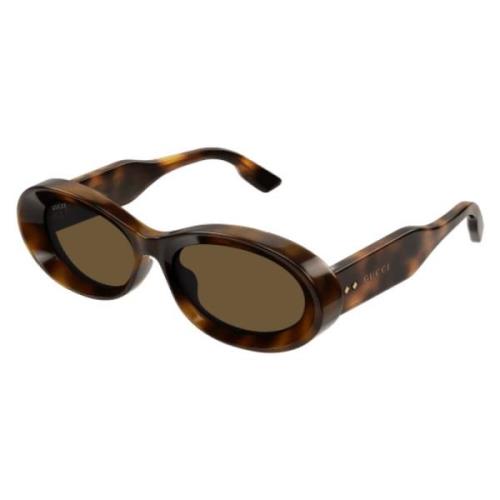 Ovale zonnebril in Havana Tortoise Gucci , Brown , Unisex