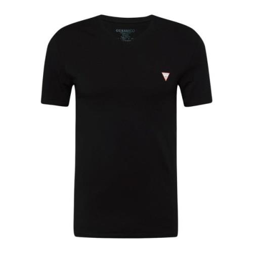 Zwart V-Hals T-Shirt met Bedrukt Logo Guess , Black , Heren