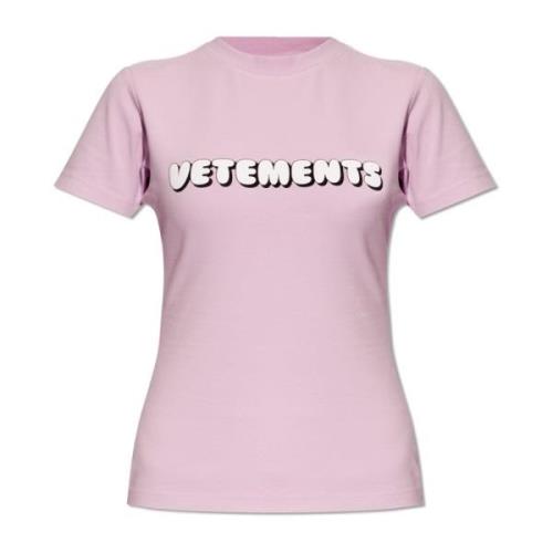 Aansluitend T-shirt met logo Vetements , Purple , Dames