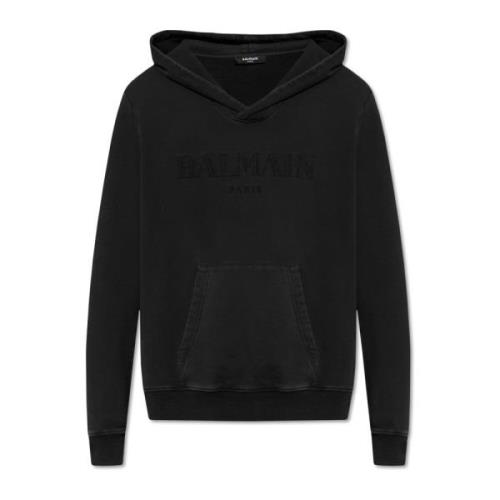 Logo-geborduurde hoodie Balmain , Black , Heren