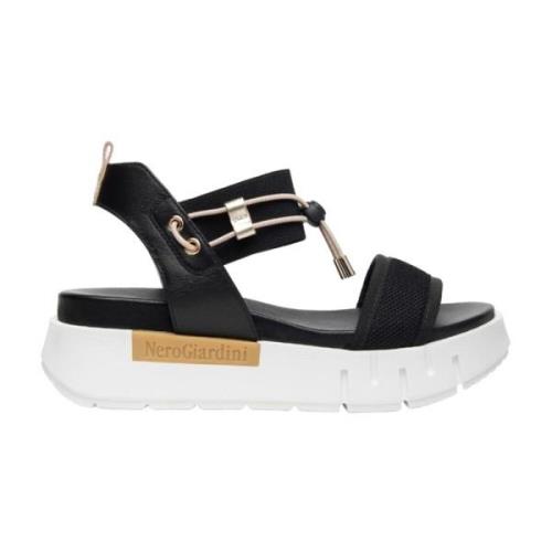 Casual Zwarte Leren Dames Sandalen Nerogiardini , Black , Dames