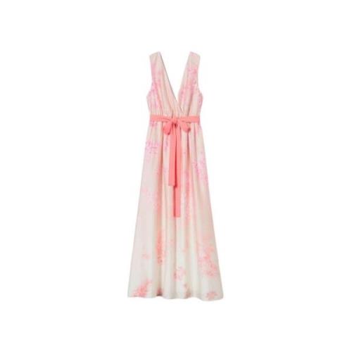 Lange satijnen jurk met vervaagde print Twinset , Pink , Dames
