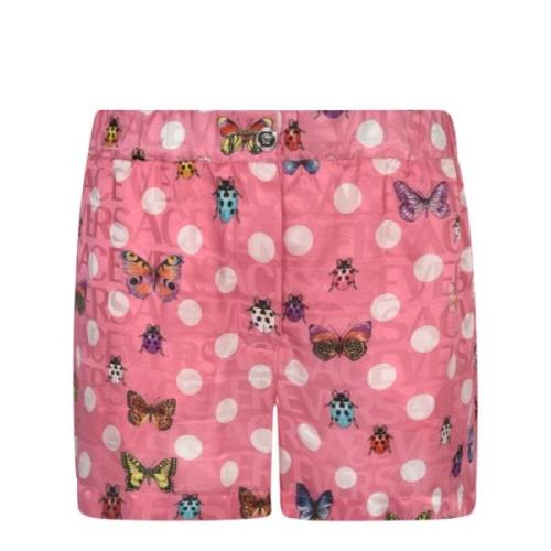 Multicolor Zijden Shorts met Vlinders Lieveheersbeestjes Print Versace...