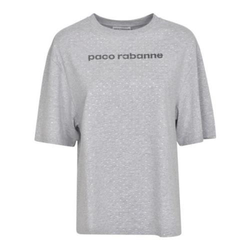 Logo-Print Rhinestone T-Shirt - Grijs Paco Rabanne , Gray , Dames