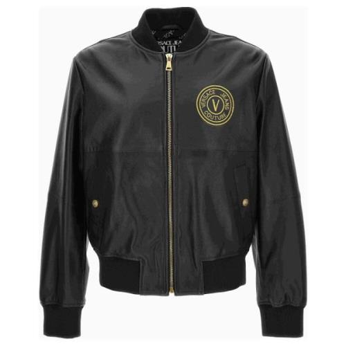 Zwarte Leren Jas Mantel Versace Jeans Couture , Black , Heren