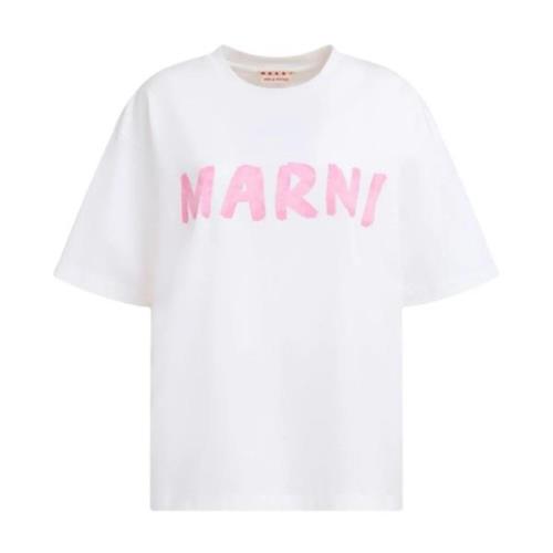 Wit Logo T-Shirt Marni , White , Dames