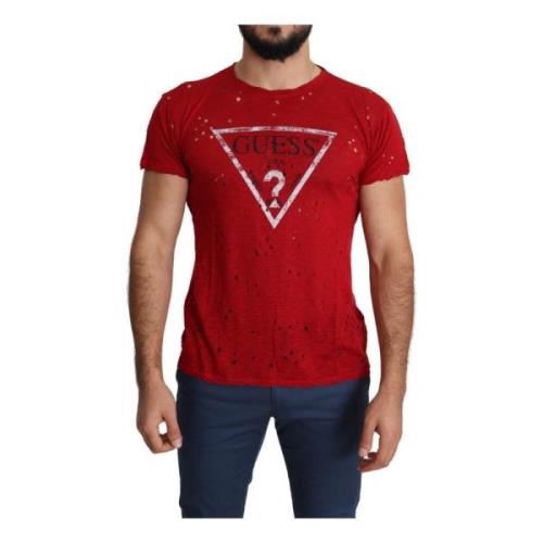 Rode Katoenen Ronde Hals T-shirt Italië Guess , Red , Heren