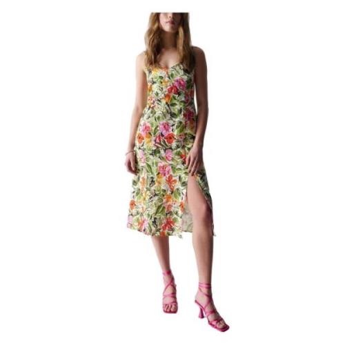 Bloemen Midi Linnen Jurk Salsa , Green , Dames