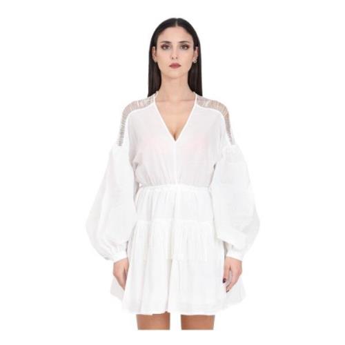 Witte Mousseline Franje Korte Jurk Pinko , White , Dames