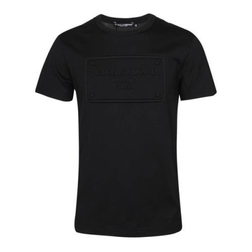 Zwart Katoenen T-Shirt met DG Borduurwerk Patch Dolce & Gabbana , Blac...