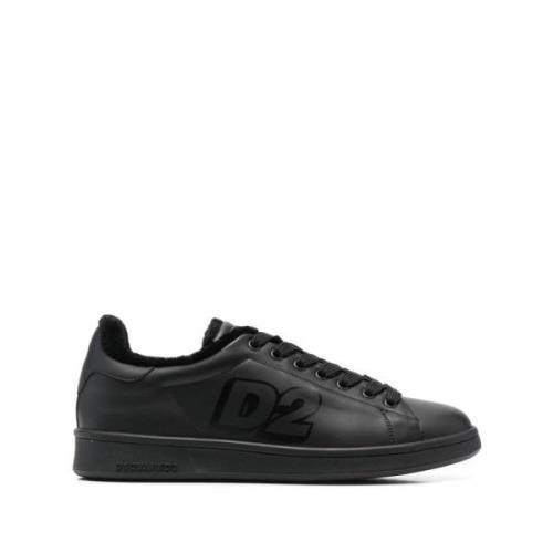 Zwarte Leren Casual Sneakers voor Mannen Dsquared2 , Black , Heren