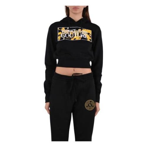 Logo Hoodie met Crop Design Versace Jeans Couture , Black , Dames