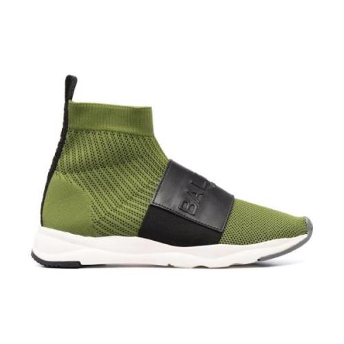 Groene Elegante Gesloten Platte Sneakers Balmain , Green , Heren