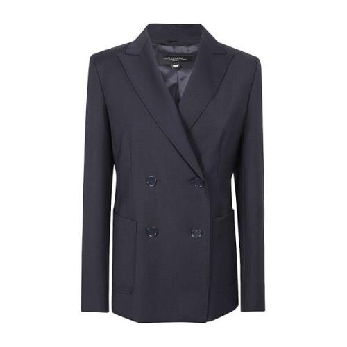 Blauwe Dubbel-Borst Wol Jas Max Mara Weekend , Blue , Dames