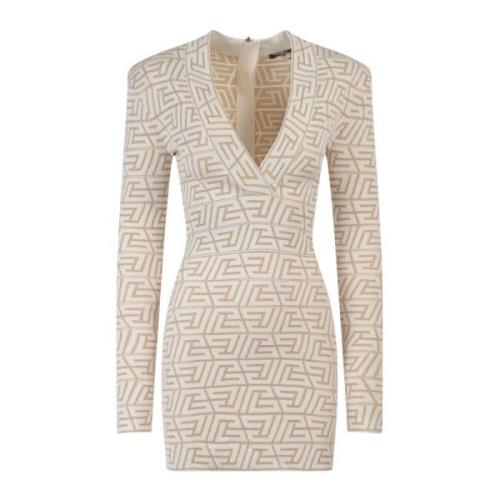 Gebreide Monogram Jurk Balmain , Beige , Dames