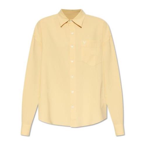 Katoenen shirt met logo Ami Paris , Yellow , Dames