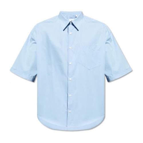 Katoenen shirt met logo Ami Paris , Blue , Heren