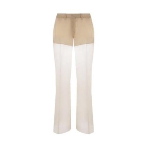 Woestijn Beige Wijde Pijp Organza Broek Prada , Beige , Dames