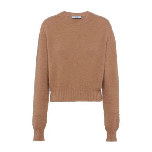 Kameel Cashmere Triangle Logo Sweater Prada , Brown , Dames