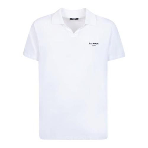 Logo Print Polo Shirt Balmain , White , Heren